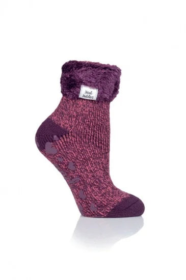 LADIES HEAT HOLDERS LOUNGE SOCKS - FEATHER TURN OVER CUFF TOG2.3