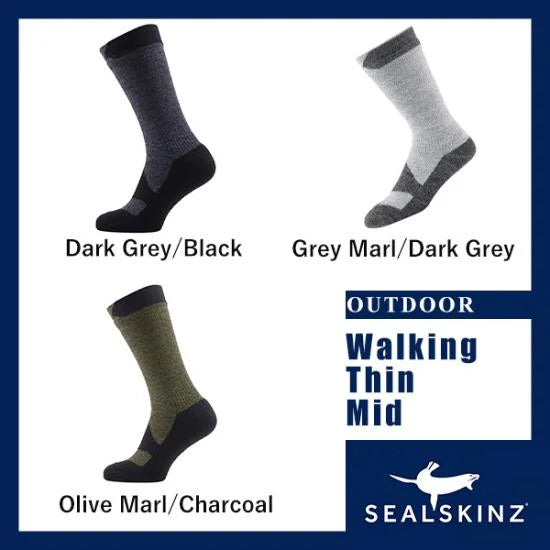 【完全防水スポーツ用ハイカットソックス】Walking Thin Mid【SEALSKINZ】